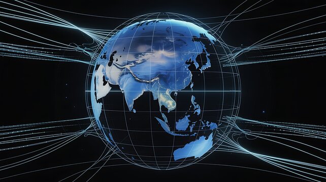 Earth with Abstract Light Trails and Global Network Connections globe world - Powered by Adobe