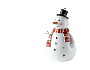 Festive ceramic snowman with scarf and hat, polka dots