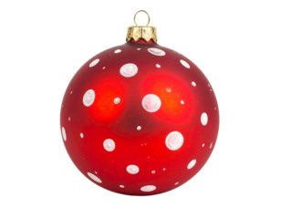 Red glass ornament with white polka dots