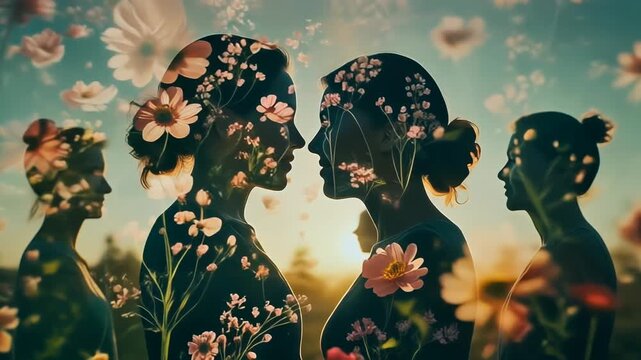 優しさと連帯感を象徴する花柄二重露光アート