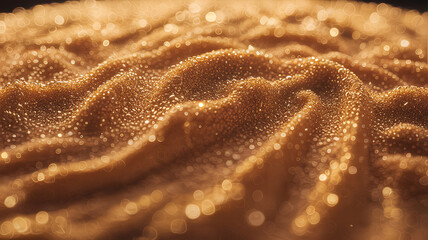 Close up view of golden sand dunes with a shimmering textured surface