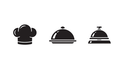 Fototapeta premium Chef Hat and Serving Dishes in Simple Monochrome Design on White Background for Restaurant Branding