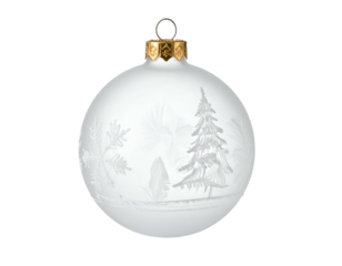 Frosted orb with etched winter scene and gold cap