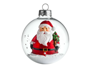Festive Santa Claus figurine inside a clear Christmas ornament