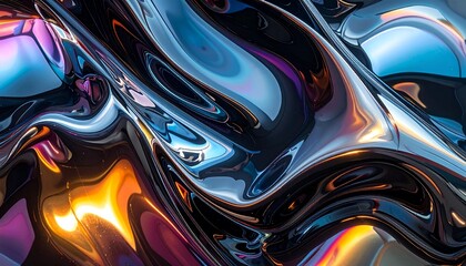 Futuristic Polished Chrome Plated Surface Background with Abstract Reflections