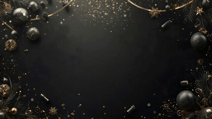 A dark night sky background features white snowflakes and stars scattered across a cosmic galaxy nebula with bright constellations in a minimal black and white vector design