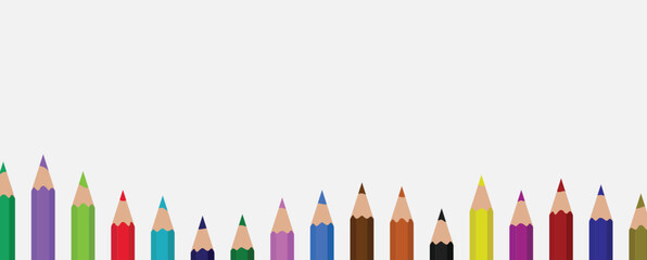 colorful pencils on white background for school art
