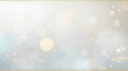 Abstract Christmas background with golden bokeh lights and shiny snowflakes creates a bright winter holiday design for a sparkling celebration card