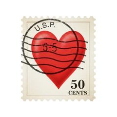 Vintage heart shaped postage stamp isolated on transparent background
