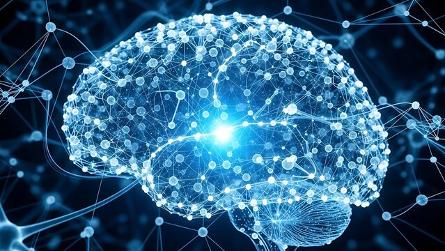 Illuminated neural network brain - Powered by Adobe