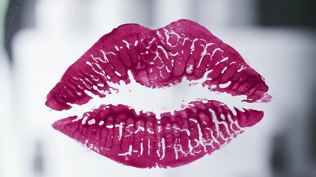 Close-up of a lipstick kiss mark on a clear surface, artistic concept.