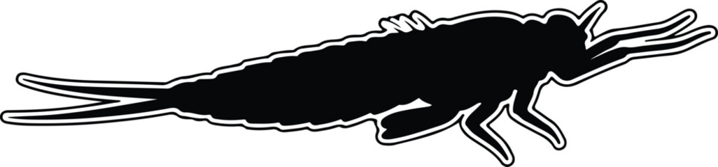Obraz premium Silhouette Mayfly Nymph Larva Aquatic Insect Outline Predator Bug Vector Illustration