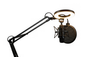 Podcast Microphone with Ring Light and Pop Filter Isolated on Transparent Background