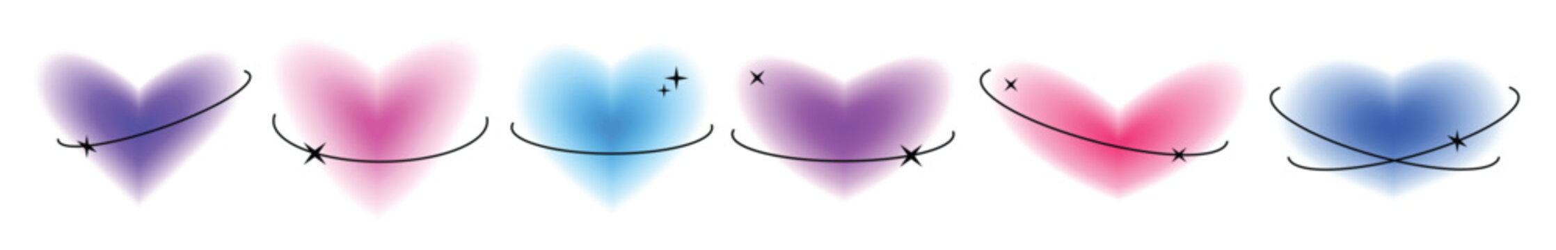 yk hearts with eclipse line elements set trendy blurry