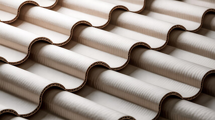 Close up view of corrugated cardboard sheets with brown edging details