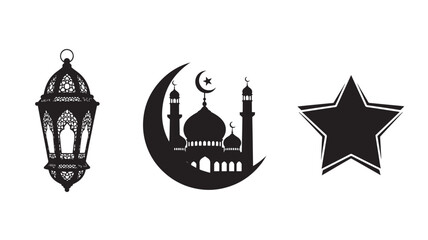 Fototapeta premium Islamic Symbols in Minimalist Black Silhouette on White Background for Religious Design