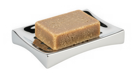 Natural Handmade Soap on Modern Soap Dish Isolated on Transparent Background