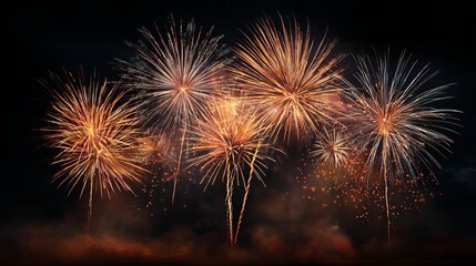 Vibrant Fireworks Display with Golden and White Explosions in Night Sky