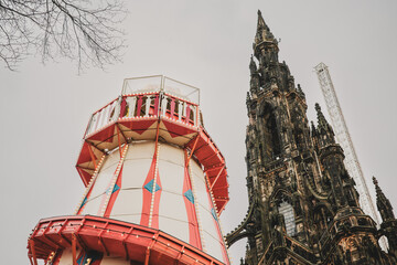 Edinburgh Scotland: 26th Nov 2025: Helter Skelter at Edinburgh Christmas market. Visitors enjoy various food and activities during the festive season