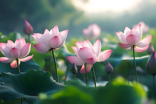 In the lotus pond, the lotus leaves spread out luxuriantly