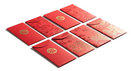 Chinese New Year Red Envelope Mockup on White Background