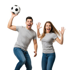 Excited soccer fans celebrating isolated on transparent background