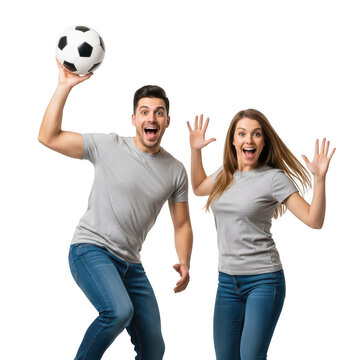 Excited soccer fans celebrating isolated on transparent background