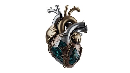 Futuristic Anatomical Heart Illustration with Metallic and Translucent Design