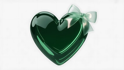 Glossy Green Heart with Ribbon Bow Illustration for Love and Gift Design