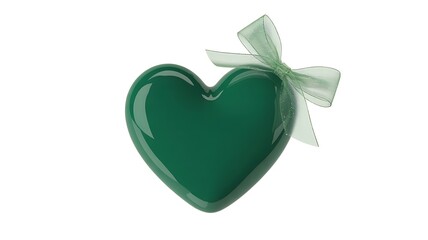 Glossy Green Heart with Ribbon Bow Illustration for Love and Gift Design