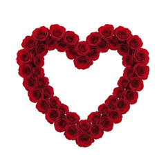 Obraz premium Heart shaped arrangement of red roses isolated on transparent background