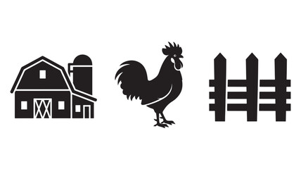 Fototapeta premium Farm icons set in simple silhouette style with black color on white background for agricultural branding