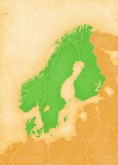 Ocher map of Scandinavia - all countries