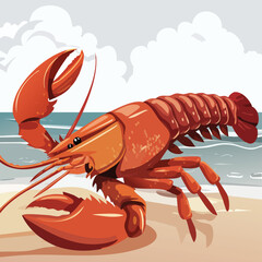 A gourmet prepared meal of fresh boiled red lobster with large claws and long antennae served as a delicious seafood dinner on white ice or a plate isolated for a crustacean shellfish feast