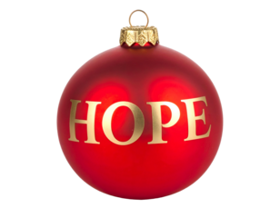 Crimson Christmas ornament with the word "HOPE" in gold