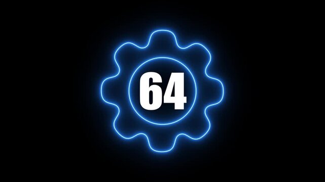 Neon Gear with Number 64 Technology Background gear number 64 neon light blue neon