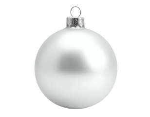 A single, matte silver Christmas ornament hangs on a loop