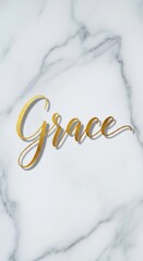 Grace in gold on marble background with elegant script lettering.
