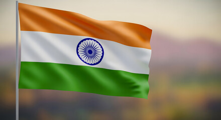 The indian flag waving in the wind with a blurred background