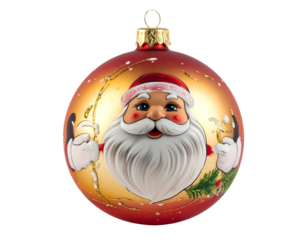 Festive glass ornament with a cheerful Santa Claus design