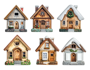 Six charming, rustic cottages, some snow-dusted, for winter