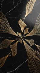 Abstract gold leaf patterns on dark marble background with shimmering geometric swirls.