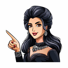 Elegant Woman Pointing Finger With Detailed Jewelry.