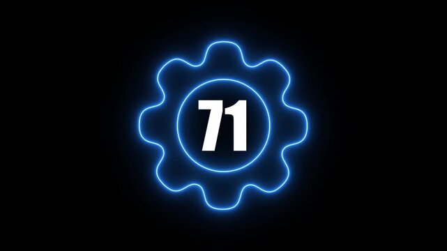 Glowing Blue Gear with Number 71 Neon Light Effect on Black Background Technology Concept gear blue neon