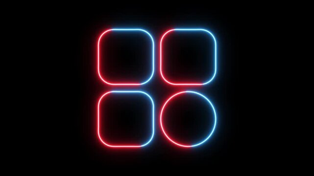 neon square rectangle picture frame icon animation neon display box round screen photo frame retro movement with black background.