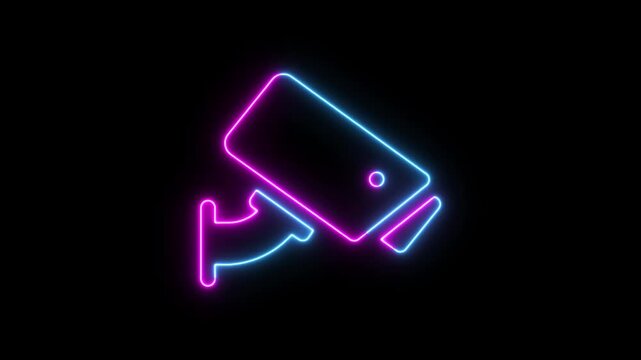Animated glowing neon cc camera icon. cctv camera motion graphics. glowing Security camera icon.