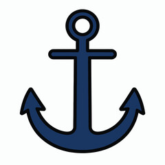 Navy blue anchor icon in simple flat design with bold lines and minimalist style for maritime symbol