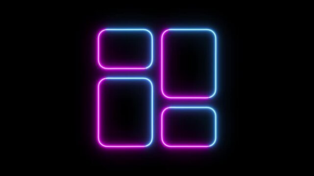 glowing neon colorful square rectangle picture frame icon animation shape frame rotation footage round border frame movement photo frame neon box sign symbol with black background