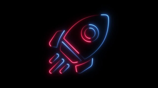 glowing neon plane icon animation. Neon line zet plane fighter reactive pursuit military. A glowing neon outline of an airplane. Glowing neon background, 4k