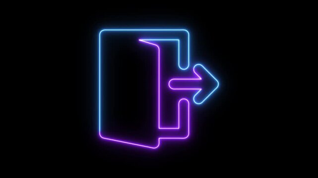 glowing neon document file and information database upload or transfer process with arrow icon animation. Upload blue folder icon on black background.